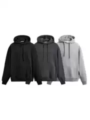 Pb&Za Cross-Border Supply Men's Loose Fit Ribbed Trim Kangaroo Pocket Basic Hooded Sweatshirt 0761810