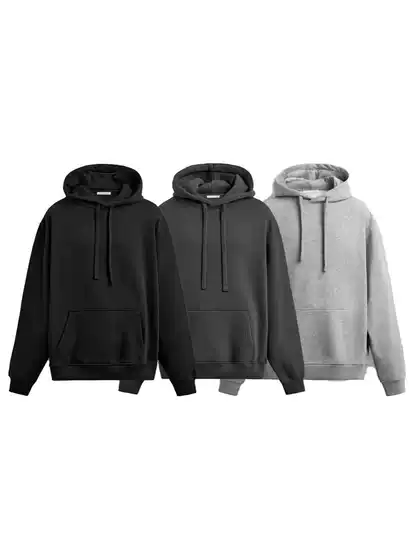 Pb&Za Cross-Border Supply Men's Loose Fit Ribbed Trim Kangaroo Pocket Basic Hooded Sweatshirt 0761810
