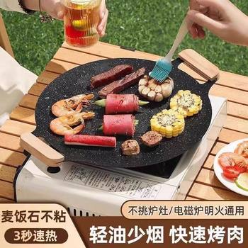 Grill Pan, Iron Plate Grill Pan, Cast Iron Barbecue Pan, Maifan Stone Non-Stick Household Outdoor Electric Ceramic Cassette Induction Cooker Frying Pan