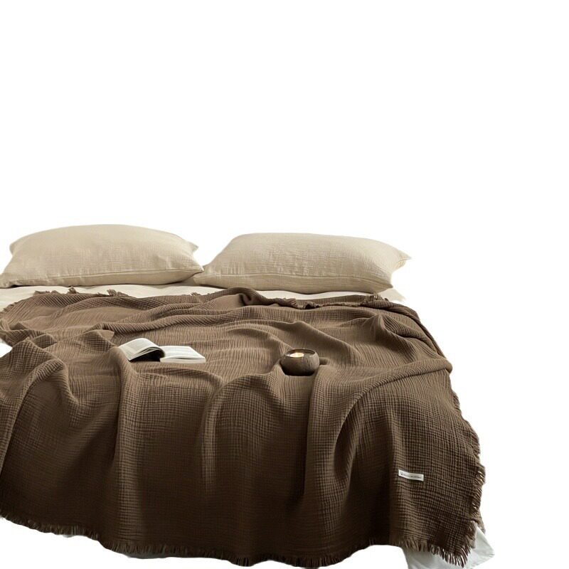 Yuchuan preferred, Maillard four-layer wrinkled yarn tassel blanket cotton nap blanket hotel with air conditioning blanket