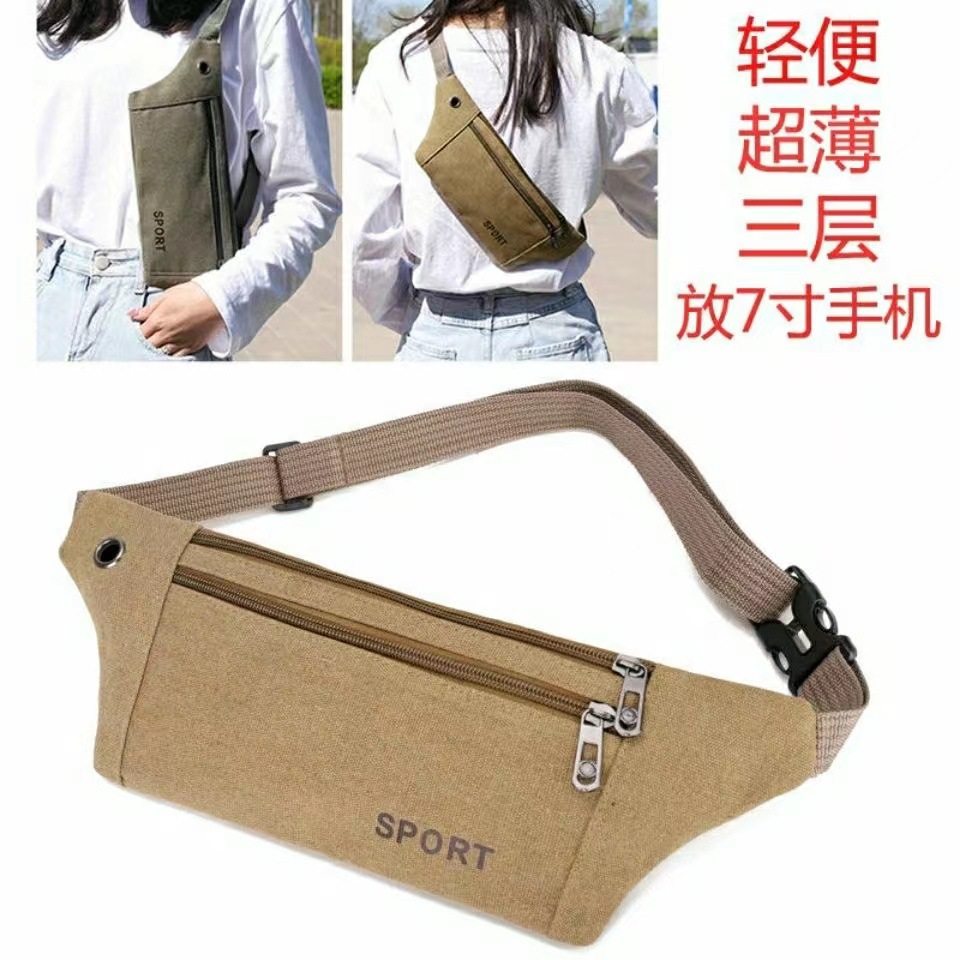Men's Canvas Mobile Phone Waist Bag Breathable Outdoor Sports Mountaineering Chest Bag Construction Site Work Stall Men's Mobile Phone Bag
