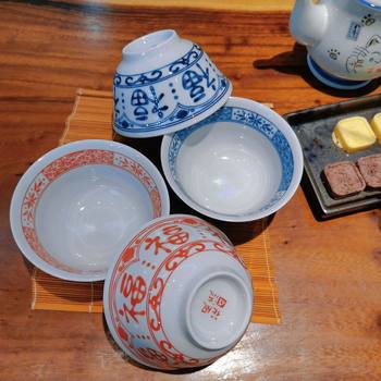 Chinoiserie Blessing Rice Bowl 4.5inch 5.2inch Ceramic Bowl Underglaze Color Sugar Water Anti-Scalding Eating Bowl Dessert