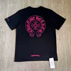 【High-Quality In-Stock Version】Ch Chrome Hearts Fluorescent Pink Horseshoe Print Short Sleeve T-Shirt Unisex