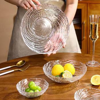 High-End Dessert Plate Glass Mosasaai Plate Home Classy Sand Salad Fruit Plate Accessible Luxury Cake Snack Plate Classy