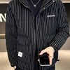 2025 Men's down Jacket Winter New Striped Handsome Short Duck down Casual Trendy Brand Trendy Jacket Black