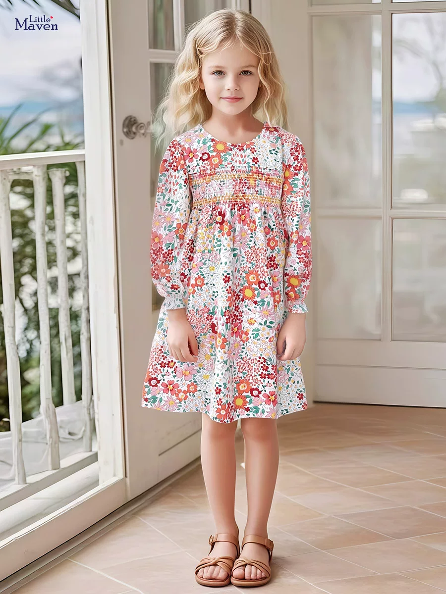 Girls' Cute Autumn Dress, Long-Sleeve Cotton Kids' Dress