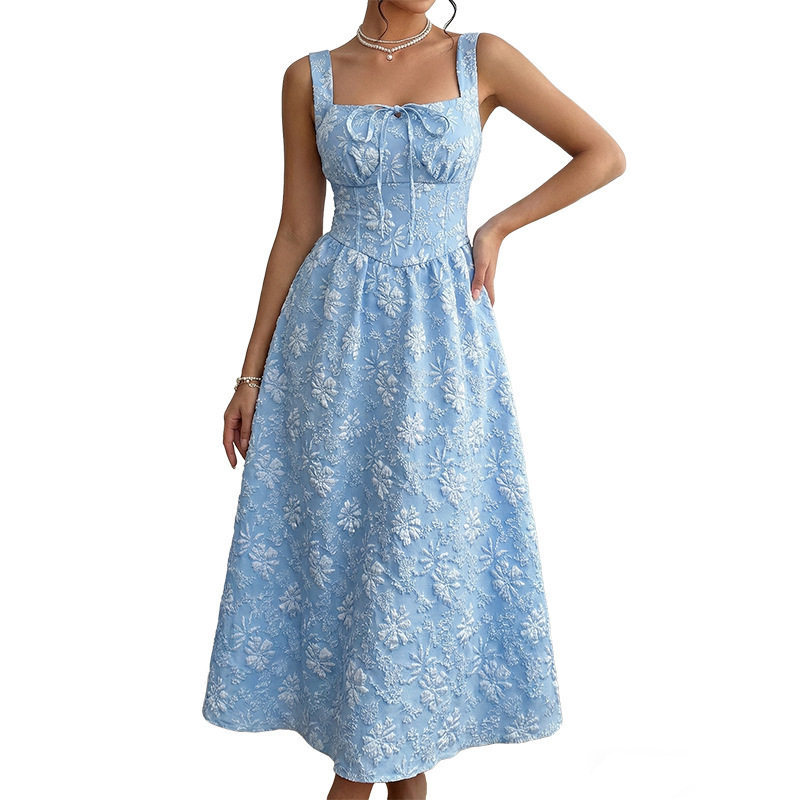 Floral A Line Dress Sweet and Fresh Design Sleeveless Waist Defined Summer Style Wholesale Available