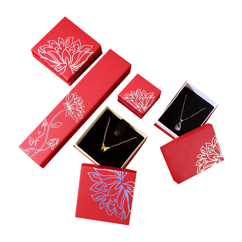 Factory direct bronzing lotus jewelry box jewelry box earrings ring bracelet necklace jewelry packaging box wholesale