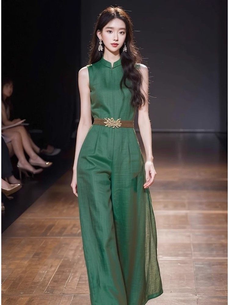Jumpsuit Nữ Không Tay Phong Cách Quốc Dân Màu Xanh Lá chi tiết 3