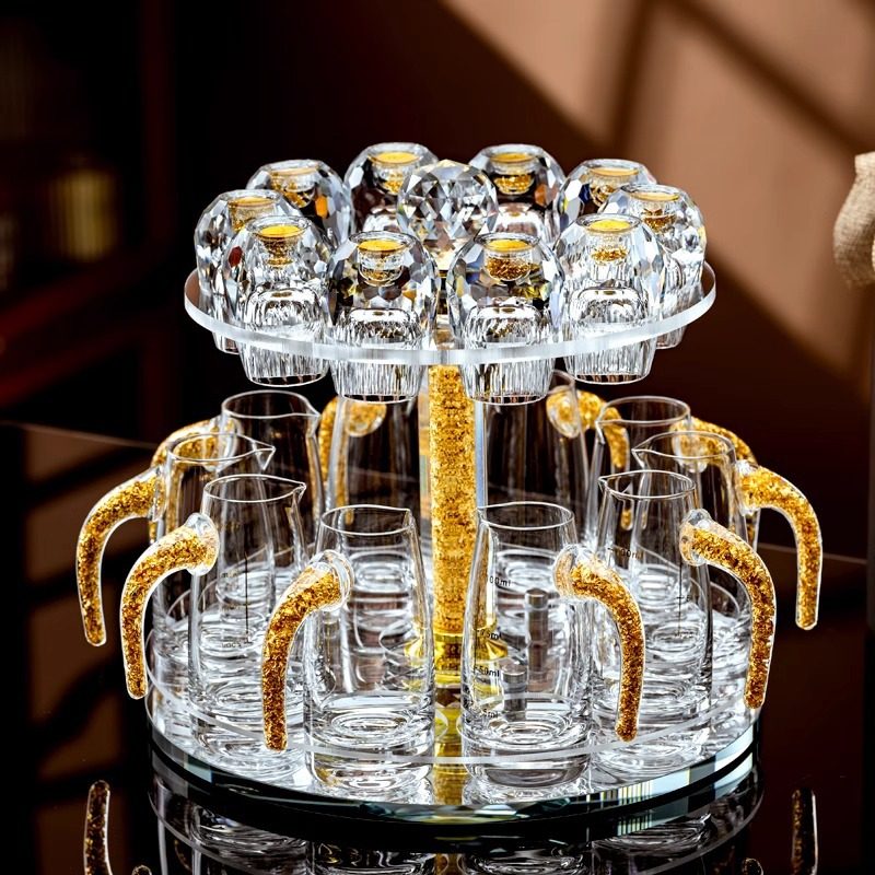 High-End Gold Foil Thickened Liquor Dispenser, White Wine Cup, Crystal Glass Cup, Household Graduated Small Wine Cup, Chinese-Style Wine Cup, Wine Set