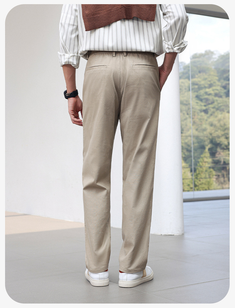 Quần dài nam vải tencel cotton lanh ống đứng co giãn lưng thun thoáng mát — màu đen, Xanh tím than, Màu trắng, Màu kaki