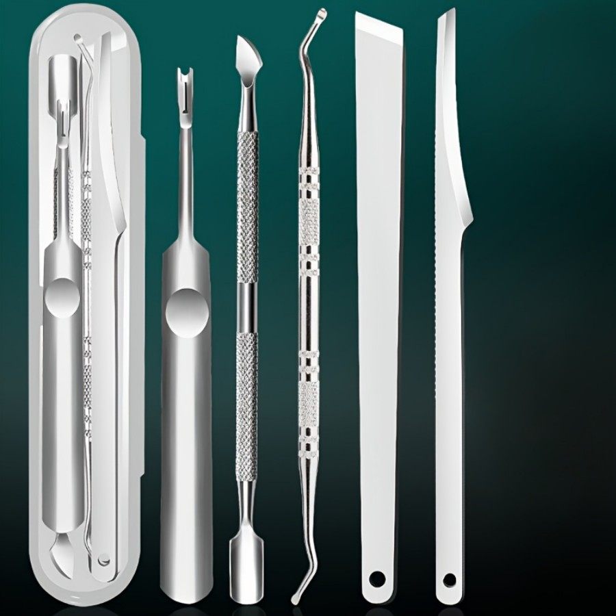 Cross-border hot-selling stainless steel pedicure knife suit dead leather fork double head nail picker foot shaving scraper 5-piece boxed