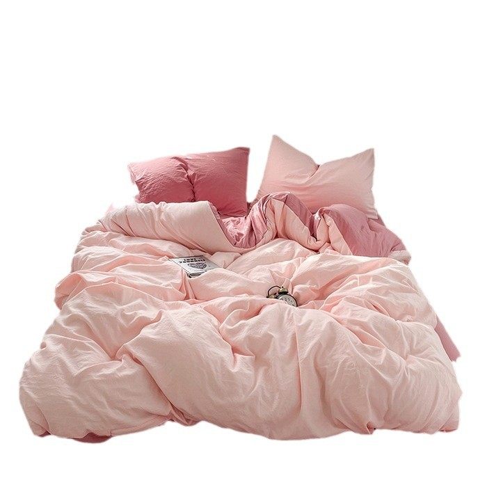 Category a Maternal and Infant Grade Ins Naked Sleeping Four-Piece Set Washed Cotton Linen Bed Sheets Quilt Cover Bed Bed Sheets College Dormitory Three-Piece Set