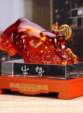 牛摆件公司开业礼品商务摆设生肖琉璃工艺品牛气冲天公室装饰品