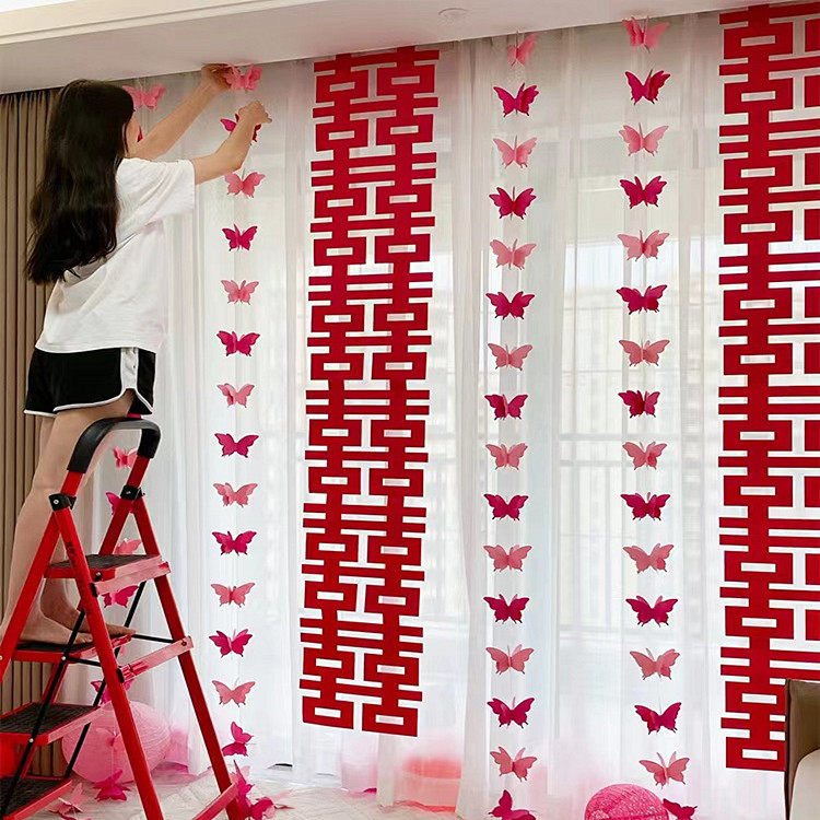 Wedding decoration wedding room layout suit new house man woman bedroom door full set bedside happy word flower net red