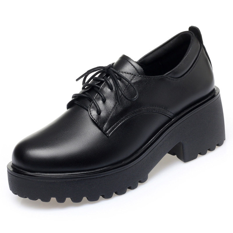 女士皮鞋真皮休闲中年妈妈鞋春秋系带深口单鞋女粗跟中跟厚底女鞋,淘宝优惠券,粉丝福利购,淘宝优惠卷