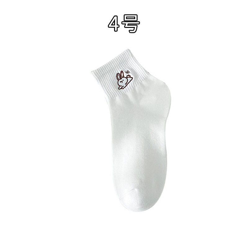 袜子女春夏纯棉中筒袜日系纯色可爱卡通小兔刺绣女袜诸暨袜子批发