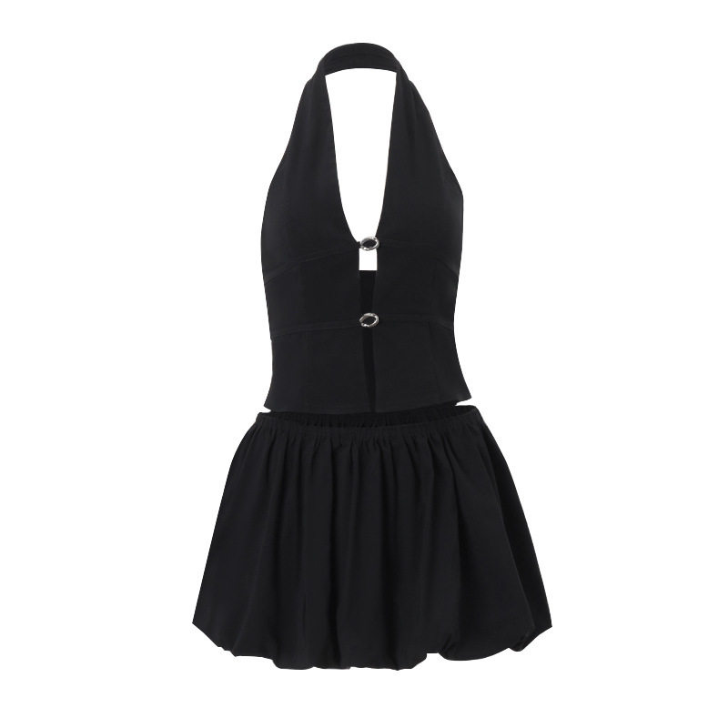 Sexy Deep V Neck Halter Top and Tulip Skirt Set Autumn Collection Chic Casual Wear for Women Wholesale Available
