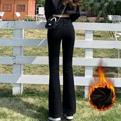 Flared Pants High Waist fleece-lined Thickened Jeans Women's 2023 New Autumn and Winter Slim-fit Slimming Small Drag Hair