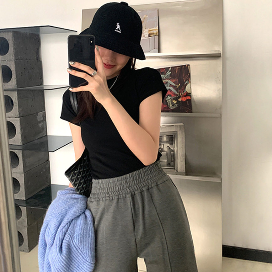 跨境打底修身短袖t恤女韩版新款外贸ins显瘦短款时尚上衣女潮批发