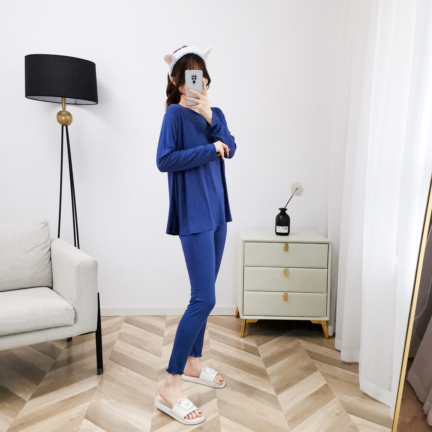 睡衣女秋季长袖宽松莫代尔韩版大码冬季家居服套装夏季哺乳月子服