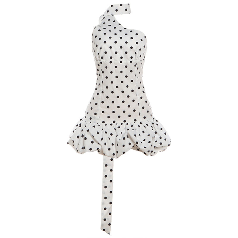 Summer Womens Dress Stylish Off Shoulder Polka Dot Print Flattering Fit Puff Skirt Casual Party Wear Wholesale