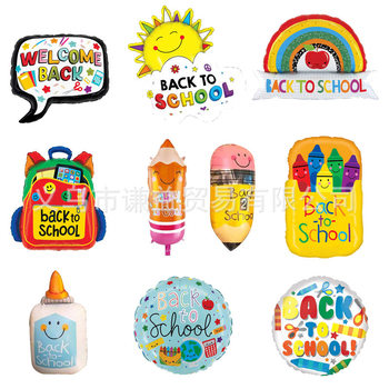 New School Decoration Balloons Back-To-School Season Decoration Cartoon Pencil Shape Aluminum Film Balloons Welcome Back to School Balloon Batch