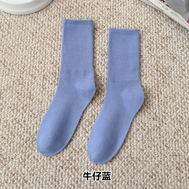 彩色袜子女长筒袜四季款ins潮流糖果色马卡龙中筒袜学生运动棉袜