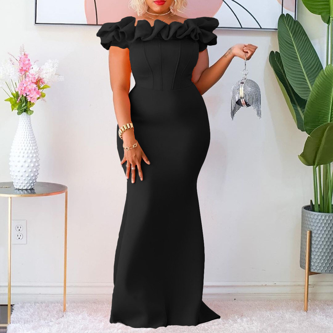 Elegant Mermaid Dress Solid Color Ruffle Trim Slim Fit Evening Gown for Special Occasions Wholesale Available