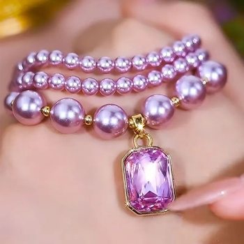 Purple Pearl Zircon Luxury Crystal Necklace Light Luxury Simple High-End Temperament Collarbone Fashion French Versatile Sweater