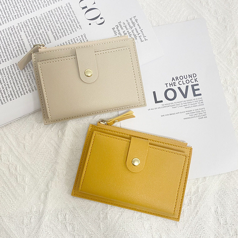 Women's Ultra-Thin Card Holder Korean Style Coin Purse Zipper Card Holder Solid Color Bus Student Bank Card Holder Campus Card