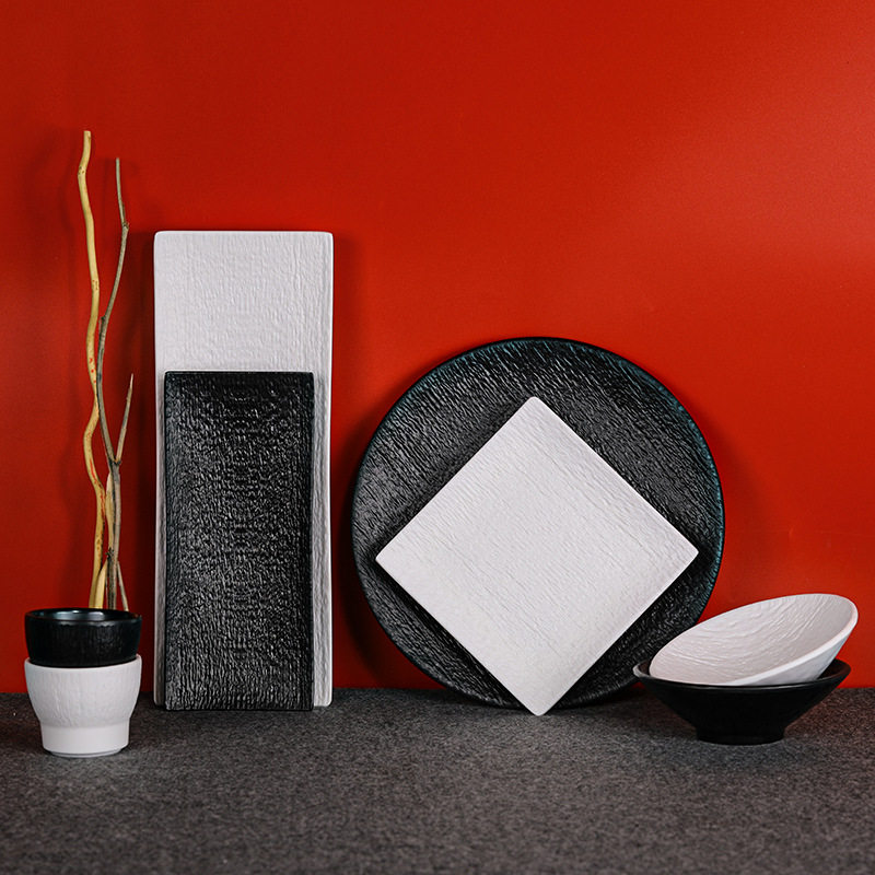 Melamine Plate Commercial Restaurant Table Setting Four-Piece Set of Dishes, Cups and Spoons Tableware Set Barbecue Long Plate Plastic Snack Plate