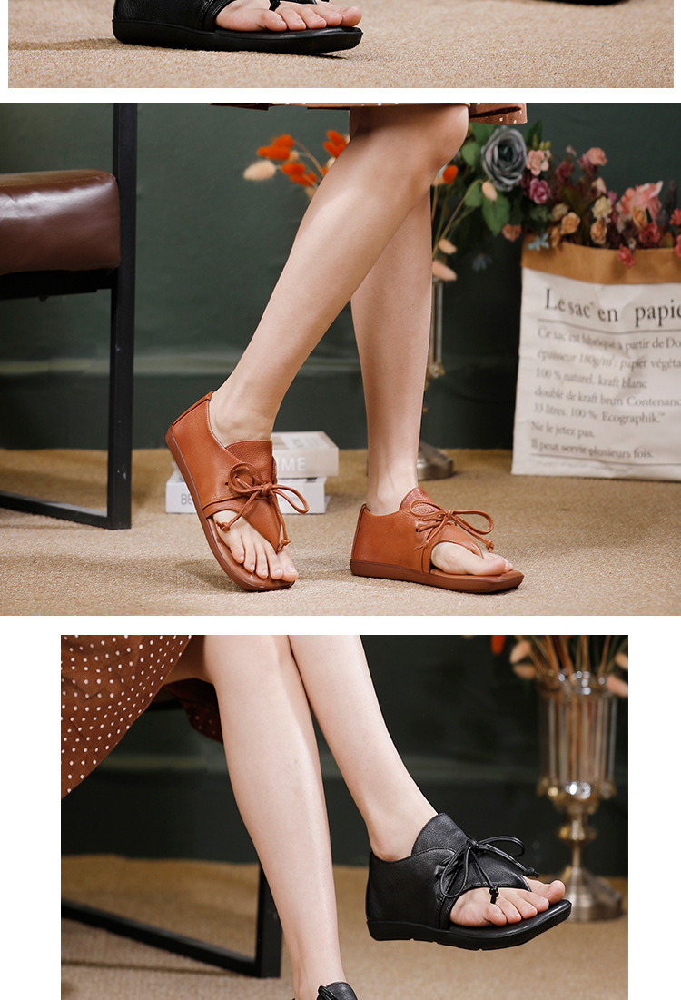 Sandal nữ quai ngang kẹp ngón bít gót đế bằng da bò — màu đen, Màu nâu