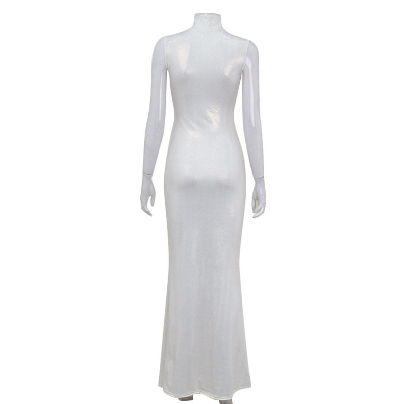 Sleeveless High Neck Bodycon Dress Solid Color Mermaid Hem Elegant Fit Perfect for Parties and Formal Events