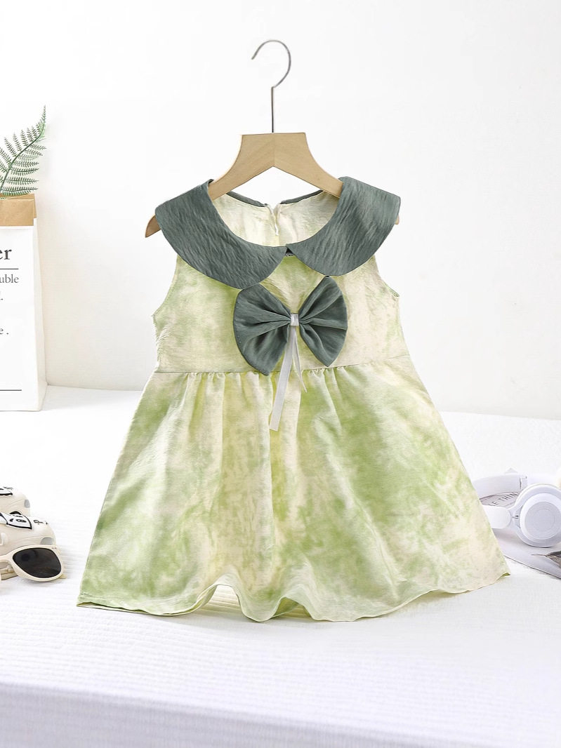 فستان أميرة من القطن الغبائي الجديد للاطفال الصيفية، فستان ببلوزة أميرة بلا أذرع لطيف بالربطة للطفلة البنات