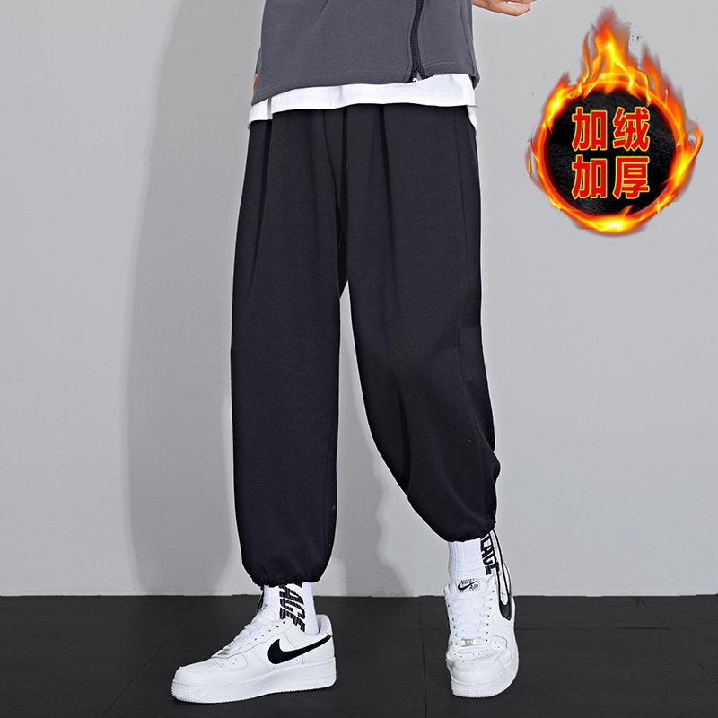 灰色运动裤子男春秋季宽松束脚哈伦裤韩版潮流卫裤加绒休闲九分裤