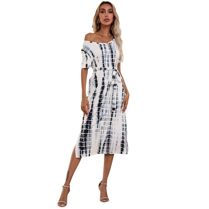 Summer Tie Dye Printed Short Sleeve Bodycon Dress Stylish Comfortable Trendy Perfect for Casual Outings Wholesale