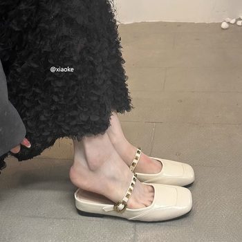 Xinzhou Inner Heightening French Gentle Half Slippers for Women 2025 New Summer Outer Wear High-Bottom Thick-Soled Rivets