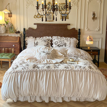 New High-Weight Winter Thickened Milk Velvet French Retro Three-Piece Princess Style Bed Skirt Four-Piece Set