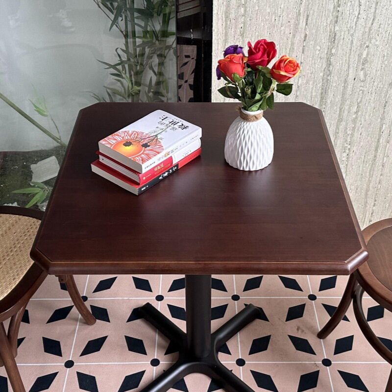美式复古实木方形桌椅组合咖啡厅奶茶店甜品店西餐厅清吧商用桌子
