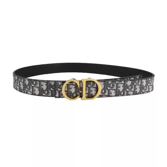 Cross-border Men's Belt 3.8cm Fashion Plain Litchi Simple Cloth Belt Belt Letter CD Buckle Head Belt