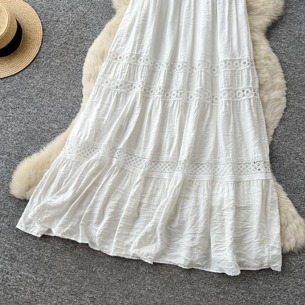 White Lace Embroidered Maxi Dress French Vacation Style Slim Fit Backless Summer Fashion Wholesale Available