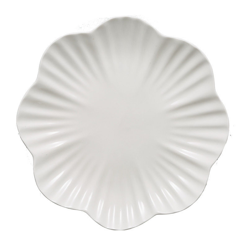 Ceramic Tableware Lily Plate Hotel Supplies Bowl Dish Plate Nordic Style Lace Dish Creative White Porcelain Dish Shanxi