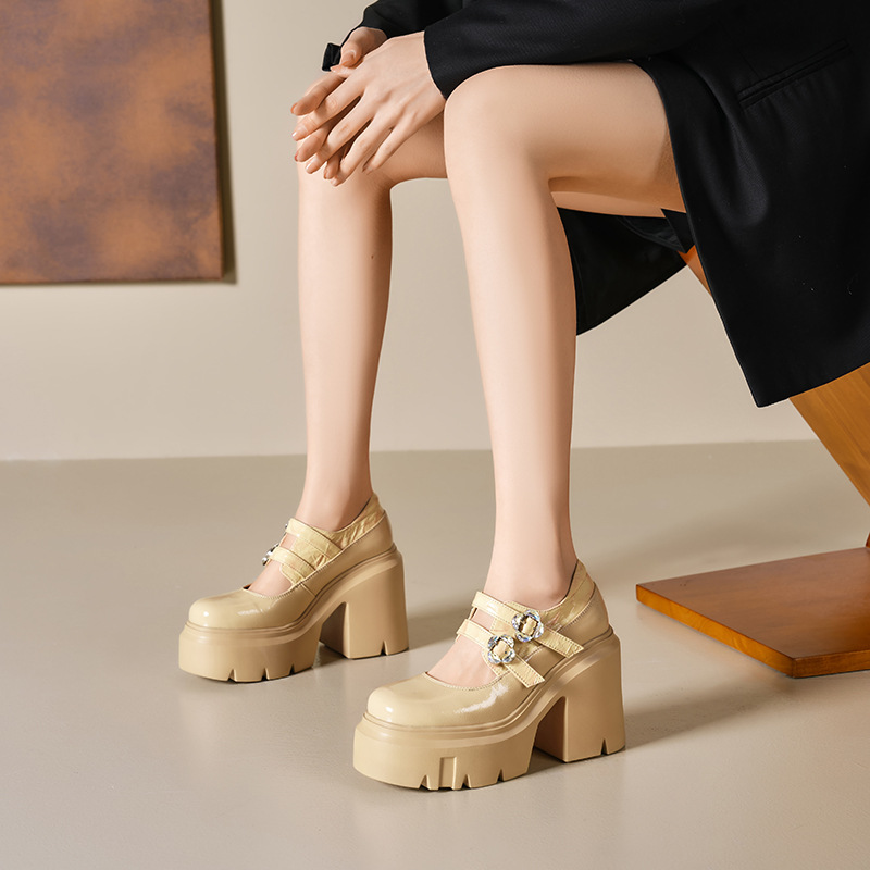 Giày Cao Gót Nữ Cao 12cm Gót Vuông Tăng Chiều Cao Quai Hậu