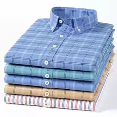 Spring and Autumn New Men's Cotton Oxford Long Sleeve Shirt Youth Men's Business Casual Single Wear Plaid Business