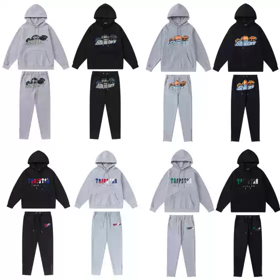 Cross-Border Trapstar Trendy Brand Gradient Letter Tiger Head Towel Embroidery Fleece Sweatshirt Unisex Casual Sports Set