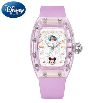 Authentic Diseny Disney Watch Loose Girls Barrel Dial Crystal Transparent Luminous Waterproof Casual Quartz Watch