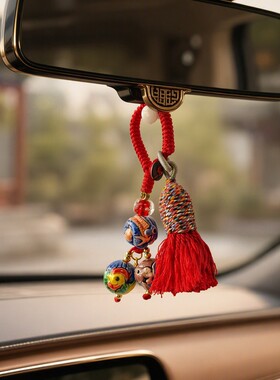 交趾陶陶瓷生肖三合挂件新中式流苏包挂汽车钥匙挂饰民俗吉祥吊坠