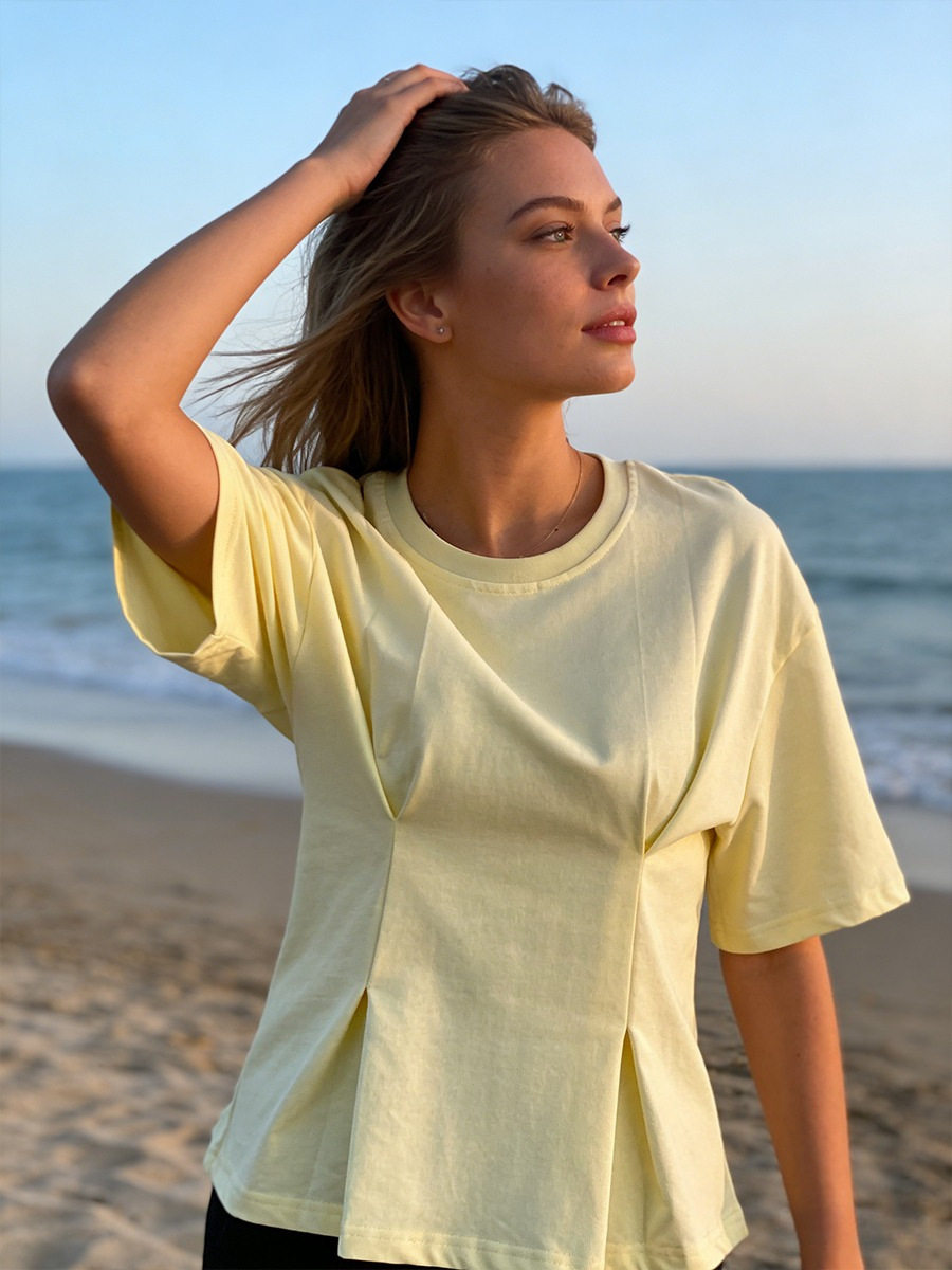 Womens Loose Fit Cotton T Shirt Short Sleeve Solid Color Comfortable Round Neck Summer Casual Wear Wholesale