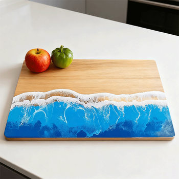 Amazon Sea Wave Acacia Wood Resin Cutting Board Solid Wood Chopping Board Kitchen Cutting Board Specialized Cutting Board for Cheese